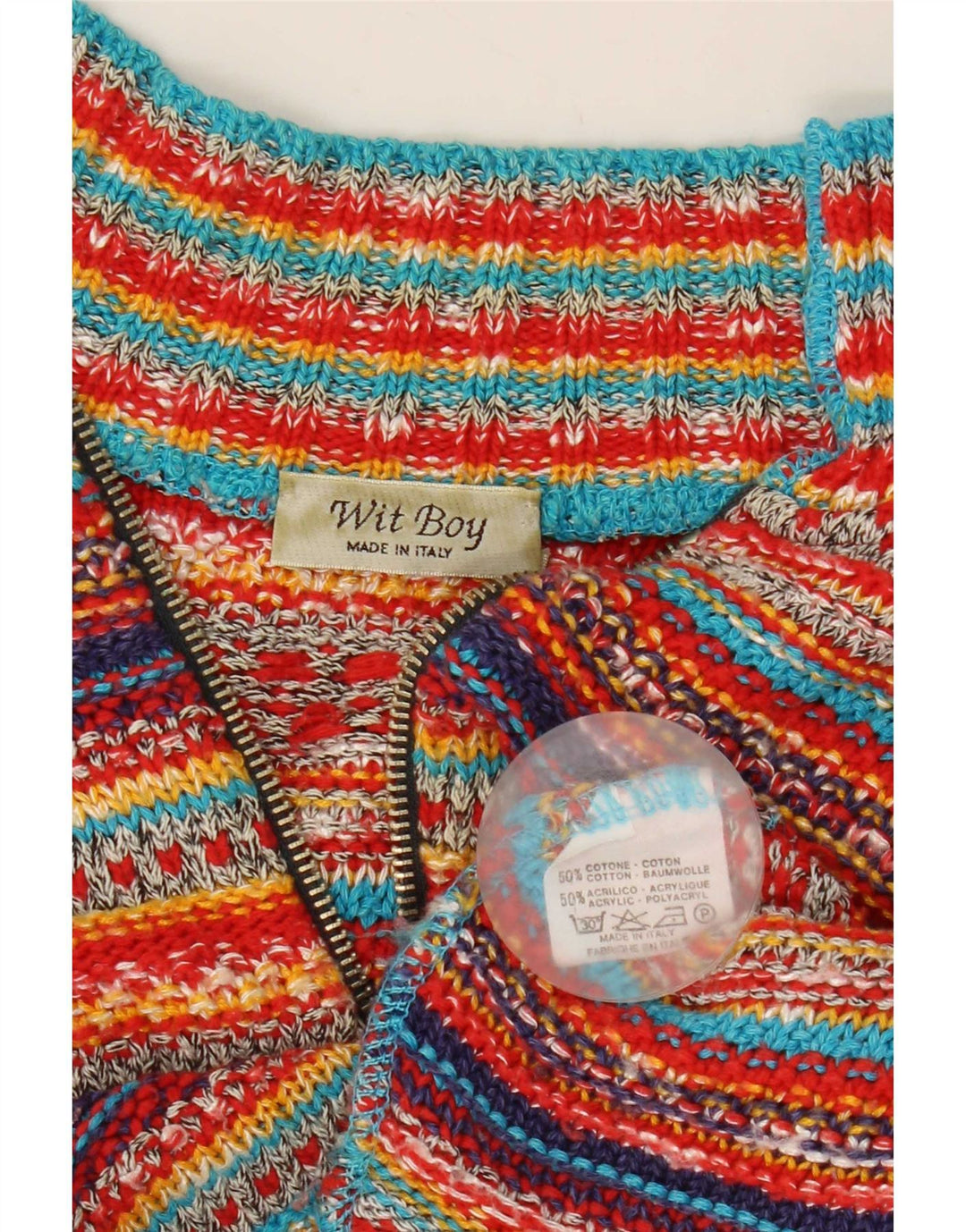 Wit Boy Womens Crop Cardigan Sweater UK 12 Medium Multicolored Striped