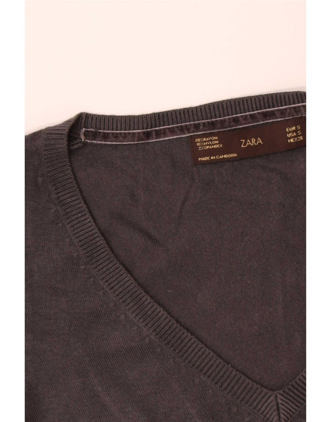 Zara Damen-Pullover mit V-Ausschnitt, Gr. 8, Grau