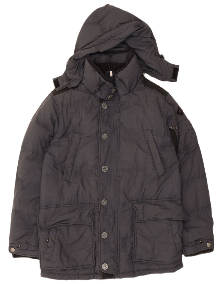 Armani Mens Hooded Padded Coat UK 38 Medium Grey Polyamide