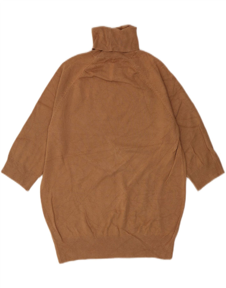 Zara Womens 3/4 Sleeve Roll Neck Jumper Sweater UK 12 Medium Brown