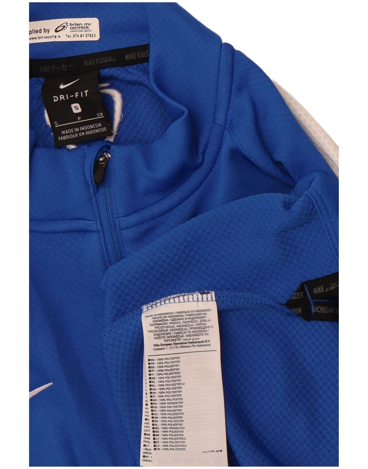 NIKE Mens Dri Fit Zip Neck Pullover Tracksuit Top Small Blue Colourblock