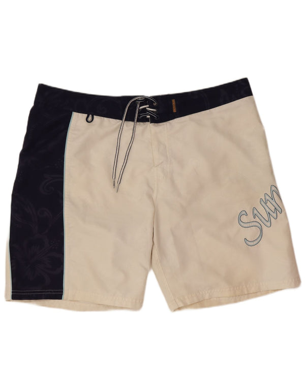 Sundek Mens Graphic Regular Swimming Shorts Large White Colourblock Beach