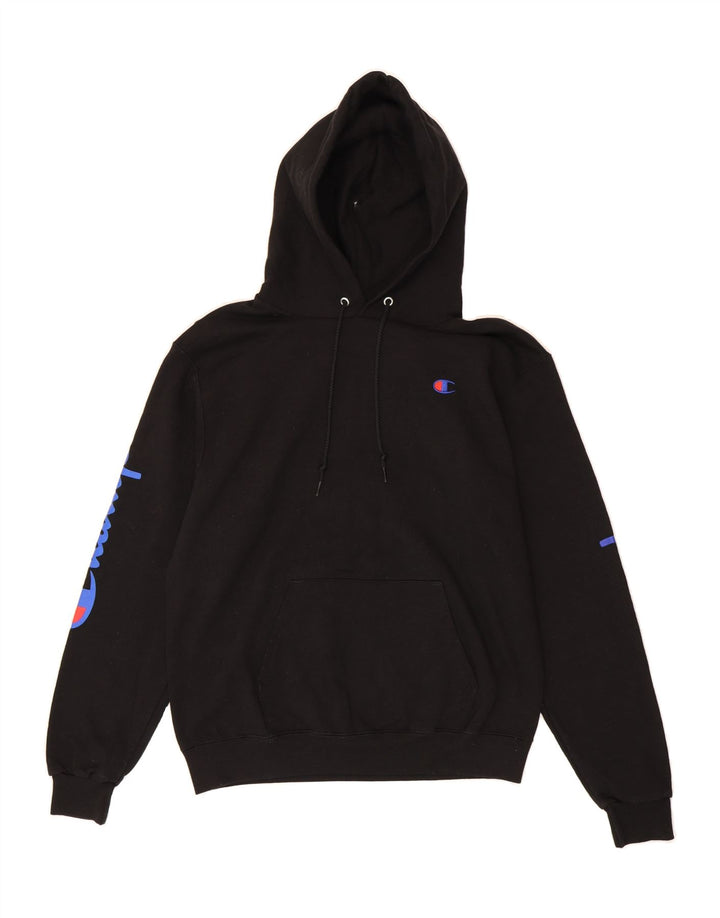 CHAMPION Mens Graphic Hoodie Jumper Medium Black Vintage Champion and Second-Hand Champion from Messina Hembry 