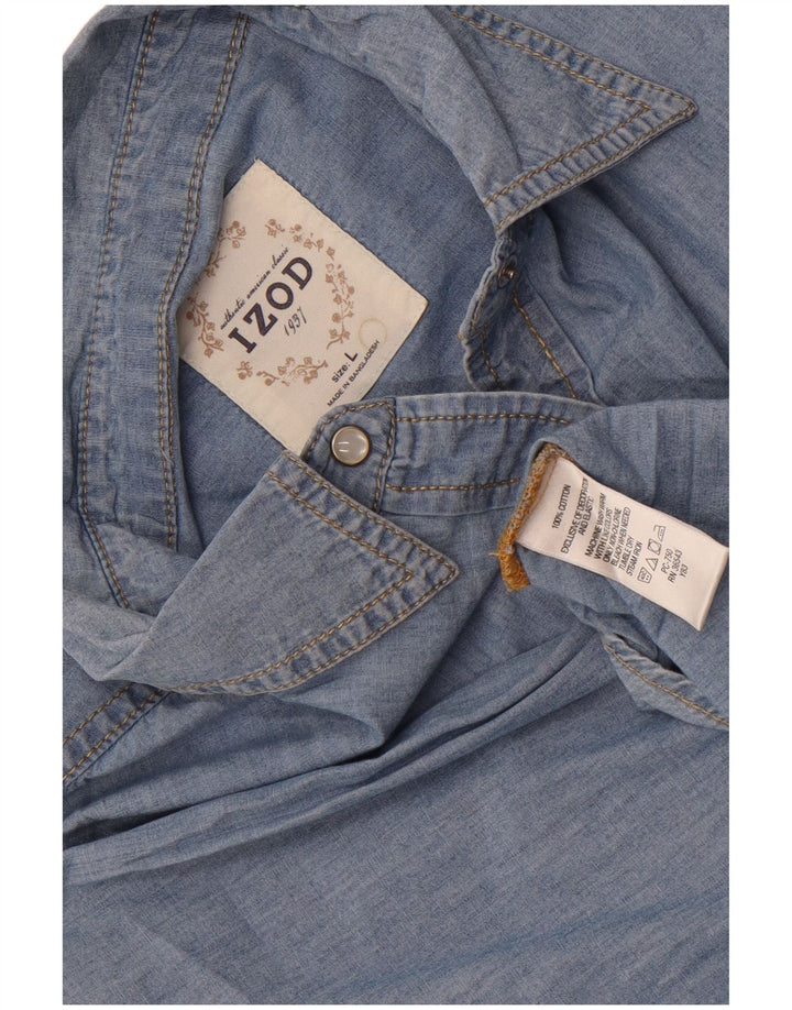 Izod Womens Denim Shirt UK 16 Large Blue Cotton