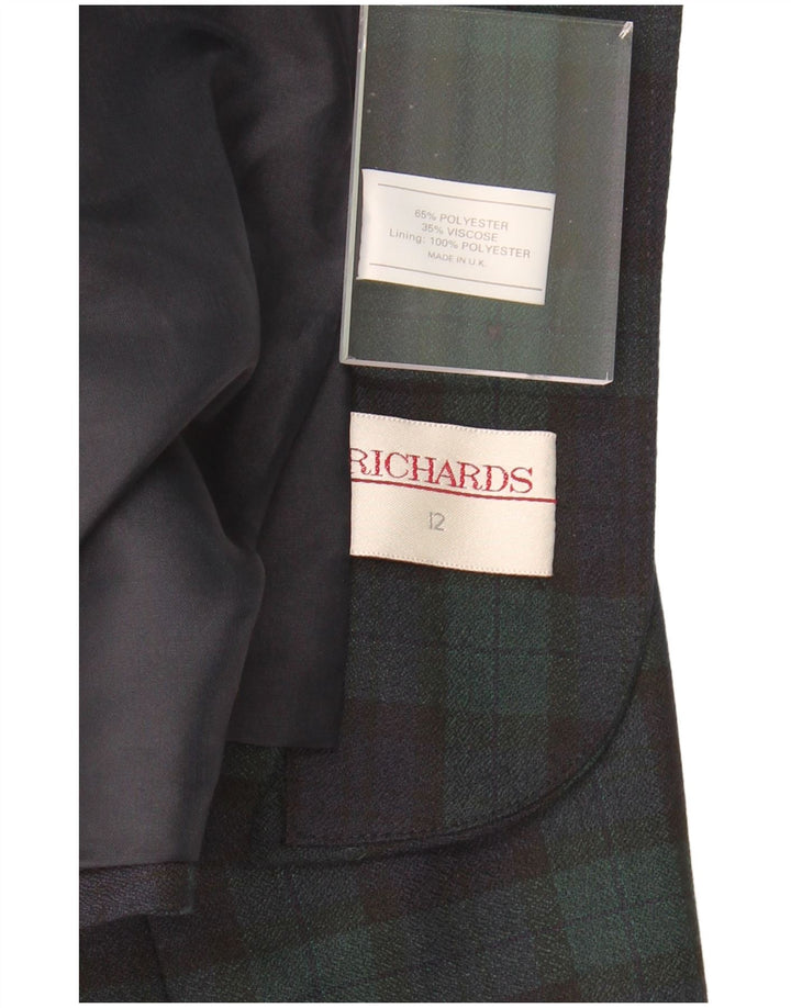 RICHARDS Womens Crop 3 Button Blazer Jacket UK 12 Medium  Green Check