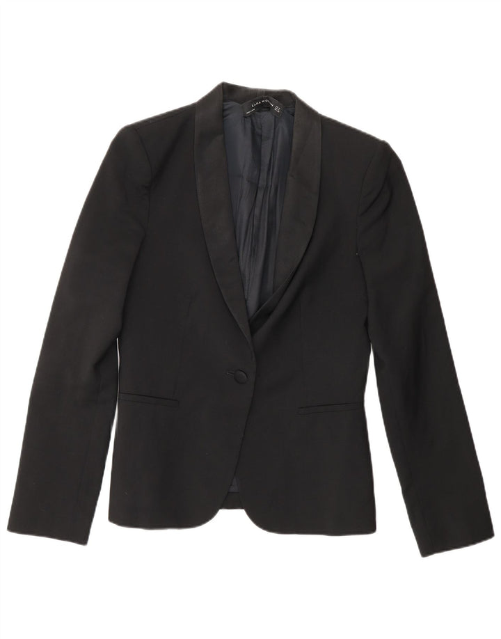 Zara Dame 1 Knap Blazer Jacket UK 10 Lille Sort