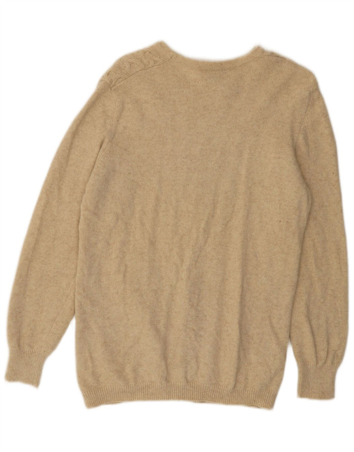 Benetton Womens Crew Neck Jumper Sweater UK 14 Medium Beige Wool