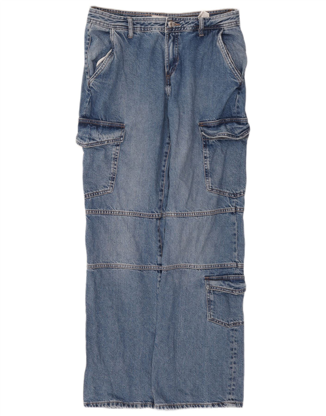 Zara Womens Cargo Straight Jeans EU 40 Medium W30 L31 Blue Cotton