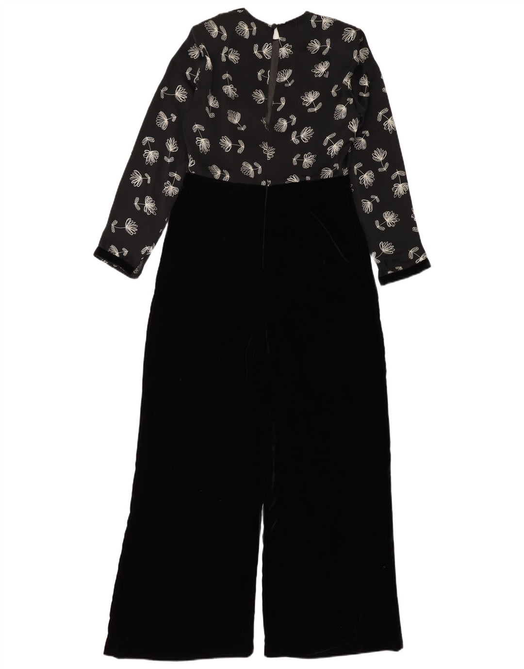Vintage Dame Velour Jumpsuit UK 12 Medium Black Floral Polyester
