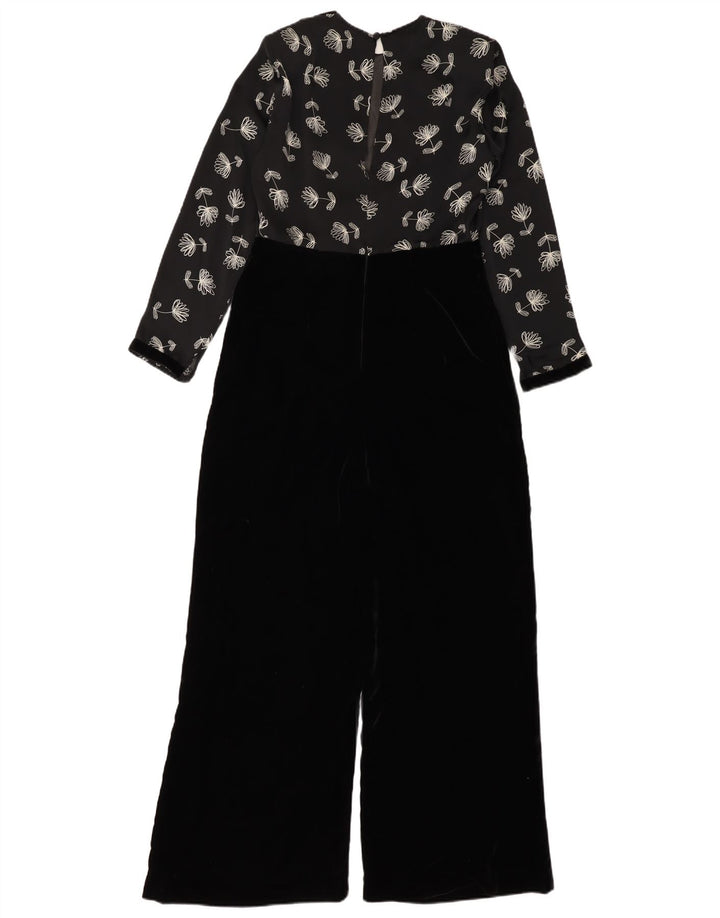 Vintage Dame Velour Jumpsuit UK 12 Medium Black Floral Polyester