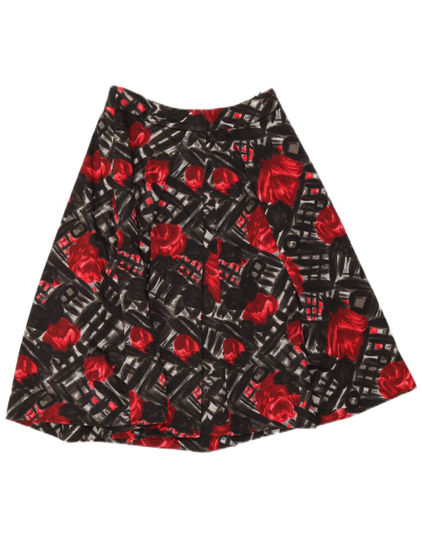 Gonna a trapezio plissettata da donna Sportmax UK 10 piccola W28 cotone floreale nero
