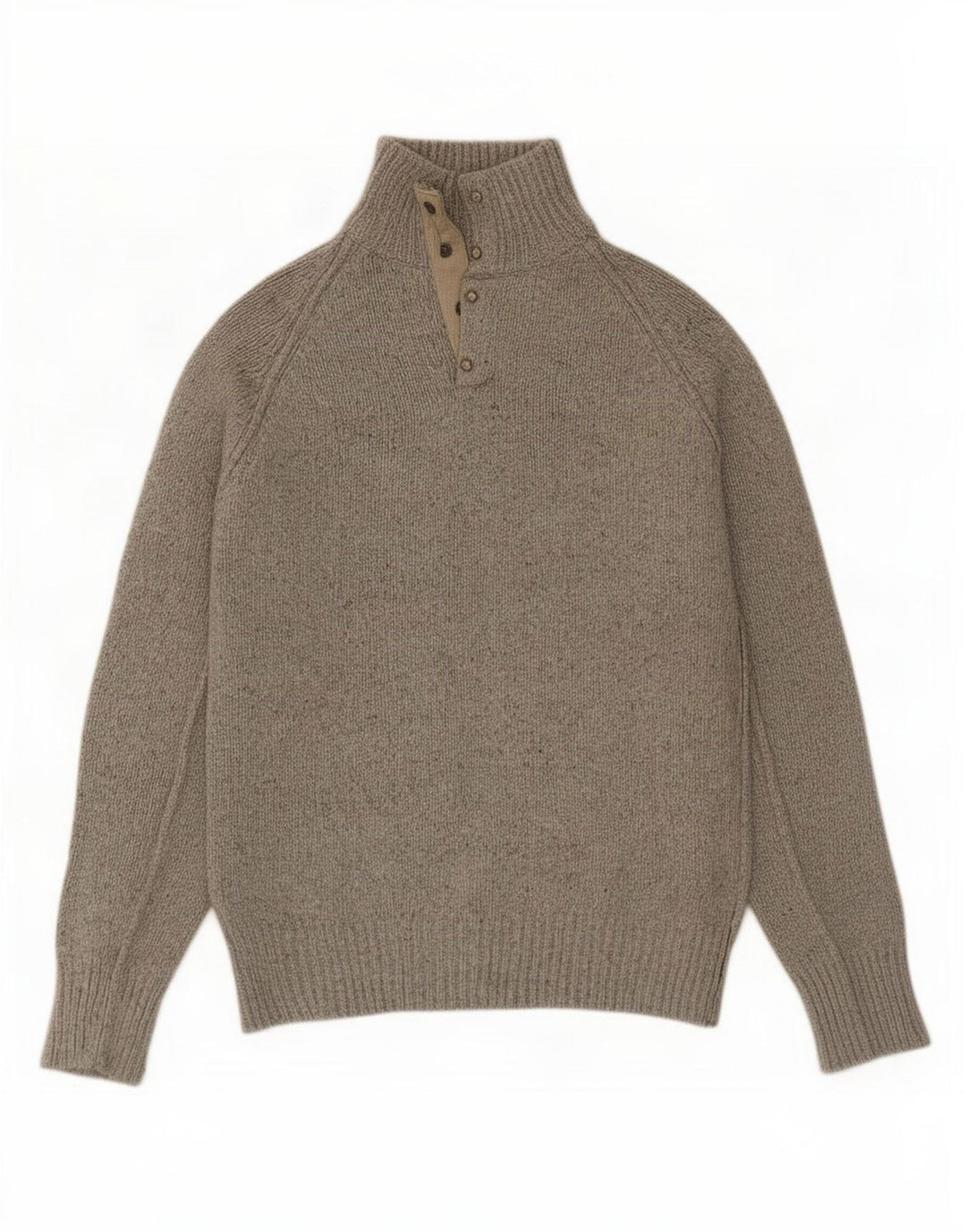 Maglione da uomo Marks & Spencer con bottoni e collo piccolo in cotone chiazzato grigio