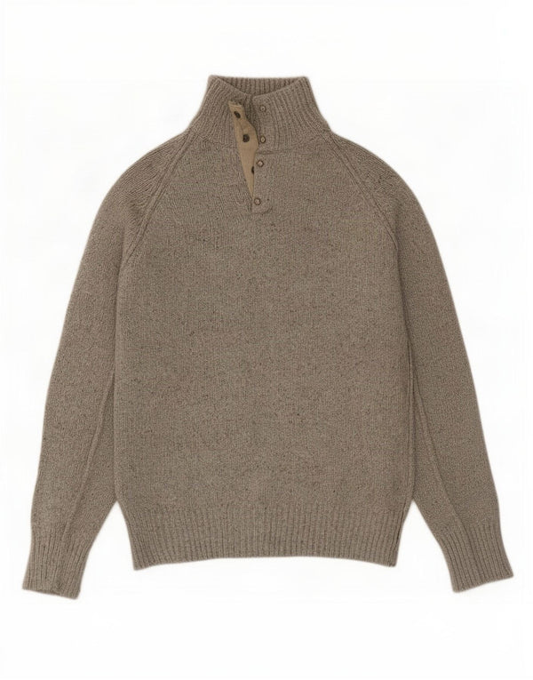 Maglione da uomo Marks & Spencer con bottoni e collo piccolo in cotone chiazzato grigio
