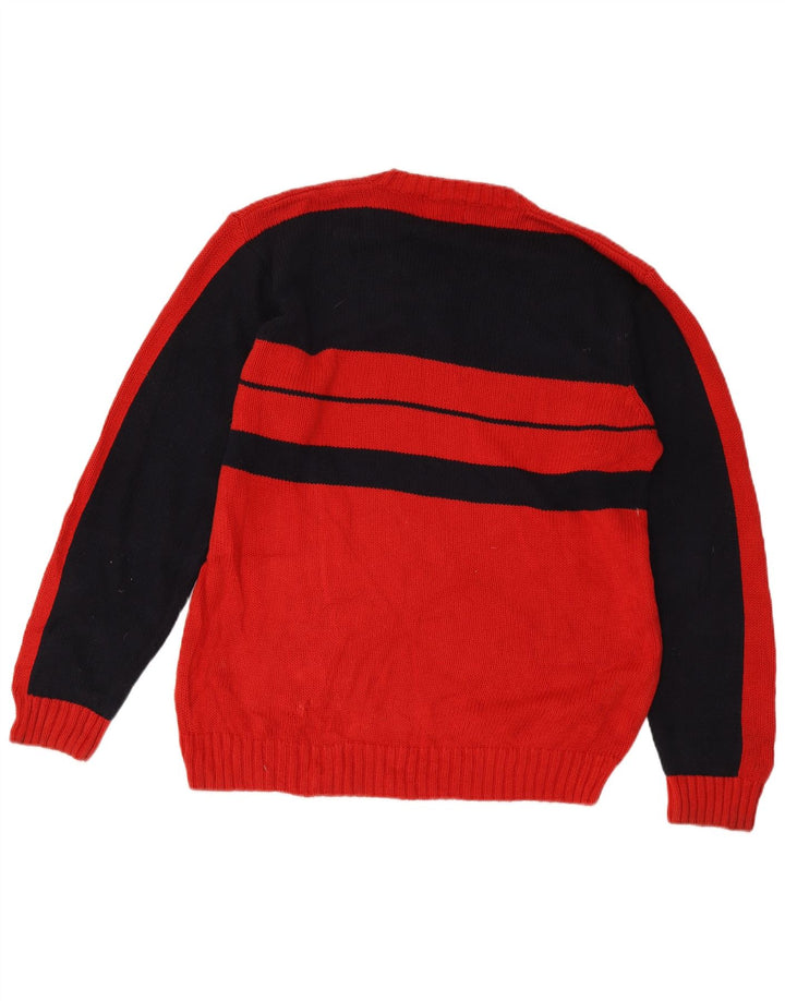 Kappa Mens V-Neck Jumper Sweater Medium Red Colourblock Cotton