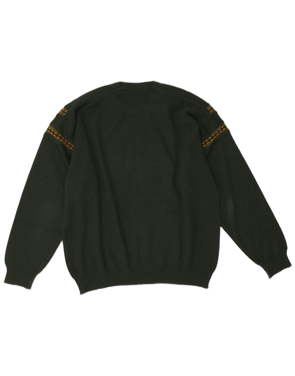 Navigare Mens Graphic Crew Neck Jumper Sweater Large Green Wool