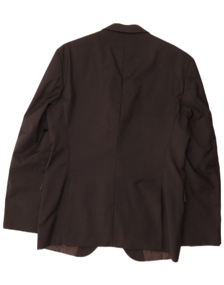Jaqueta blazer masculina de 2 botões Hugo Boss EU 52 grande lã virgem preta