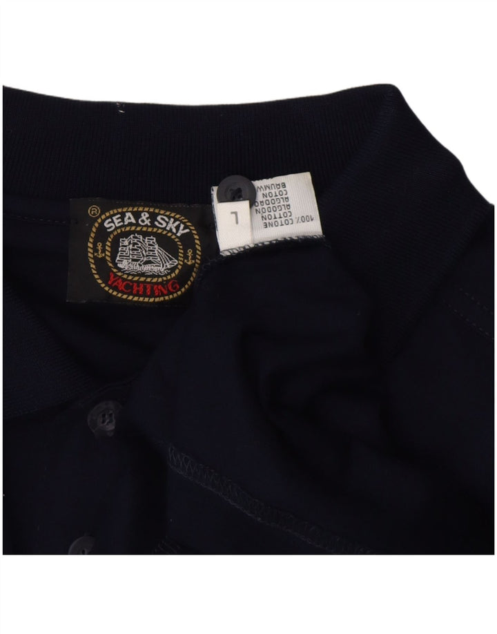 SEA & SKY Mens Polo Shirt Large Navy Blue Cotton
