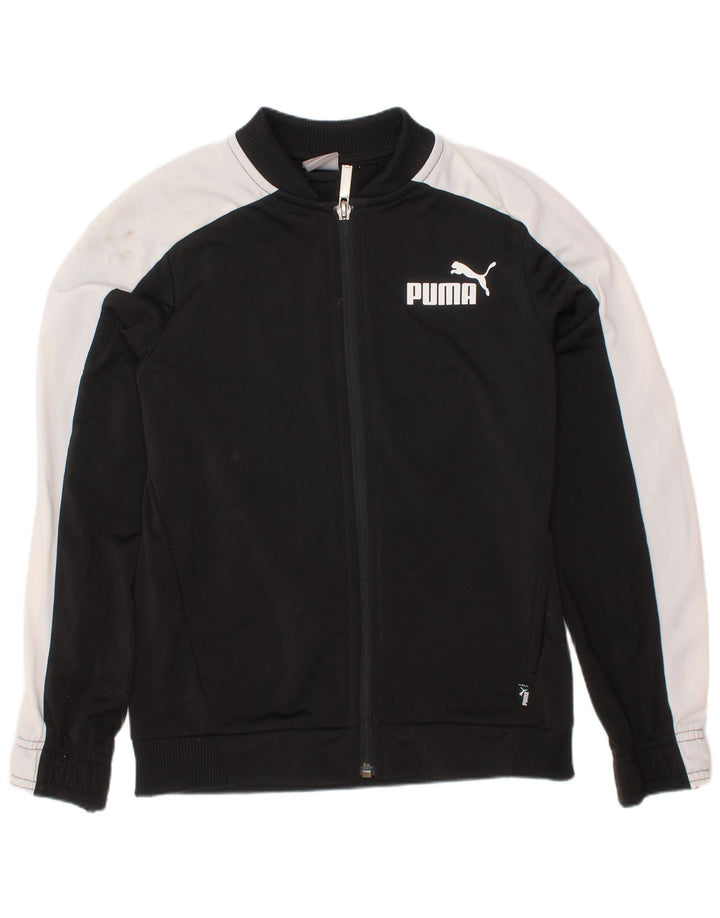 PUMA Boys Graphic Tracksuit Top Jacket 9-10 Years Black Colourblock