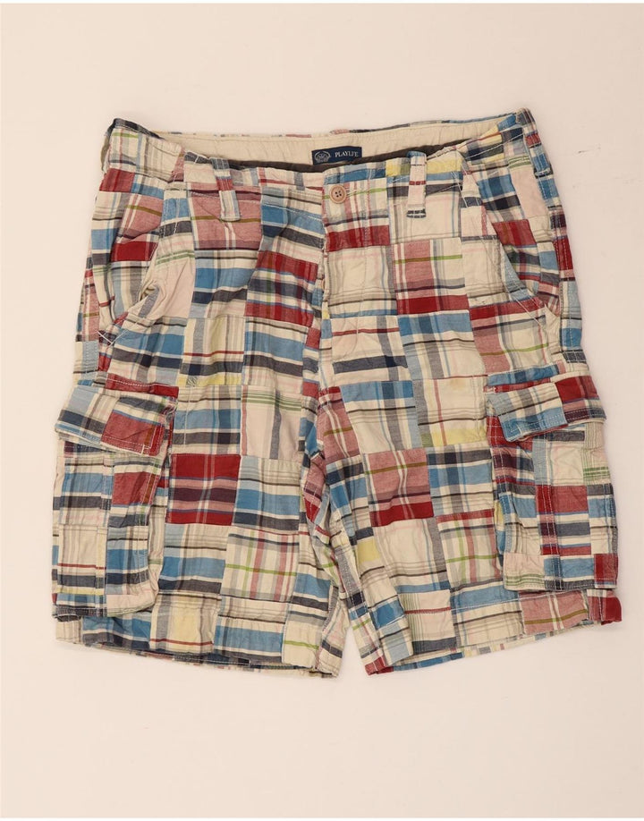 Playlife Mens Cargo Shorts IT 50 Large W36 Multicoloured Check Cotton