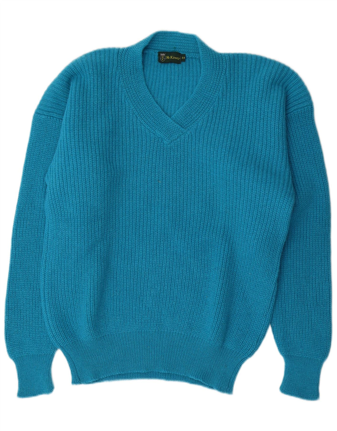 Vintage Mens V-Neck Jumper Sweater IT 50 Medium Blue Wool