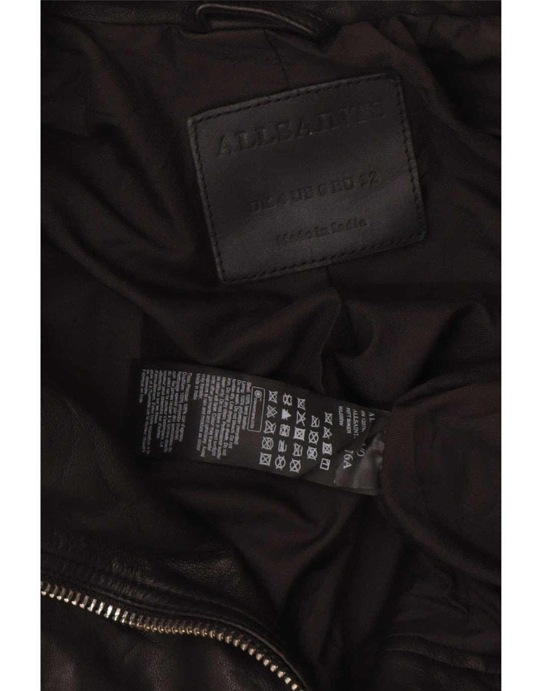 All Saints Womens Crop Leather Biker Jacket UK 4 XS Black Leather