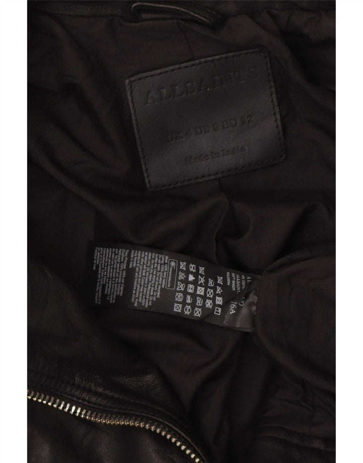 All Saints Womens Crop Leather Biker Jacket UK 4 XS Black Leather