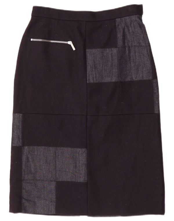 Iceberg Womens Midi Skirt IT 40 Small W26 Navy Blue Patchwork Nylon