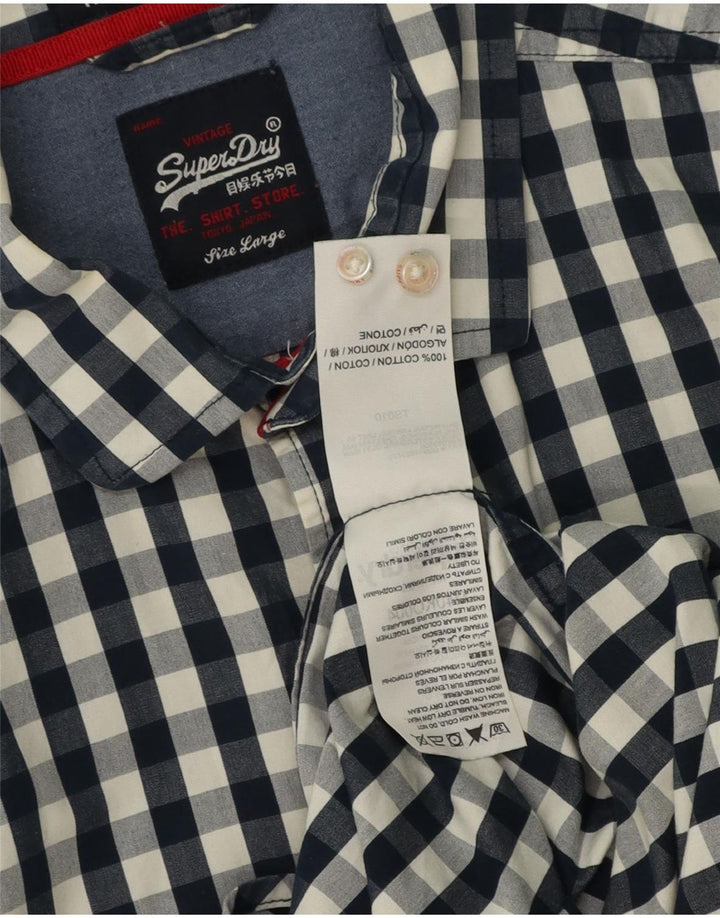 Superdry Chemise Homme Large Bleu Marine Vichy Coton