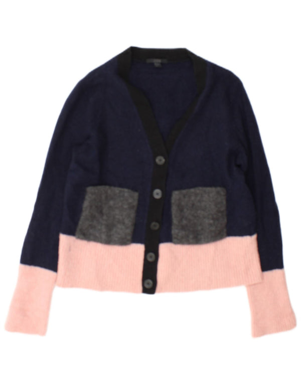 Cos Womens Cardigan Sweater UK 14 Medium Navy Blue Colourblock Cotton