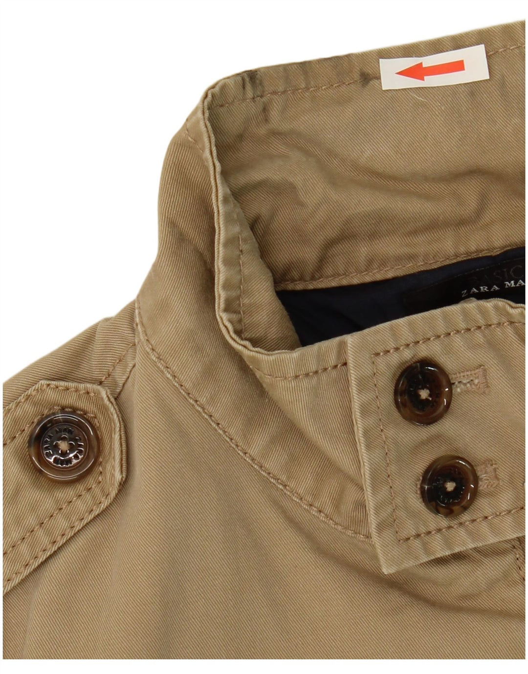 Zara Mens Military Bomber Jacket UK 38 Medium Beige Cotton