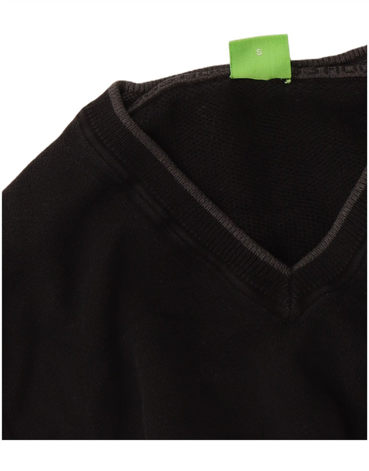 Hugo Boss Mens V-Neck Jumper Sweater Small Black Cotton