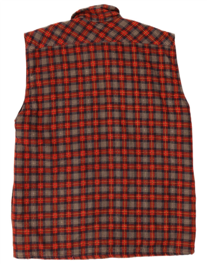 Vintage Mens Sleeveless Flannel Shirt Large Red Check