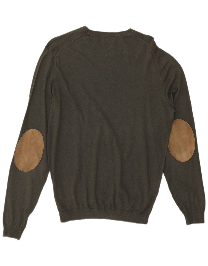 MASSIMO DUTTI Mens Crew Neck Jumper Sweater Large Khaki Cotton