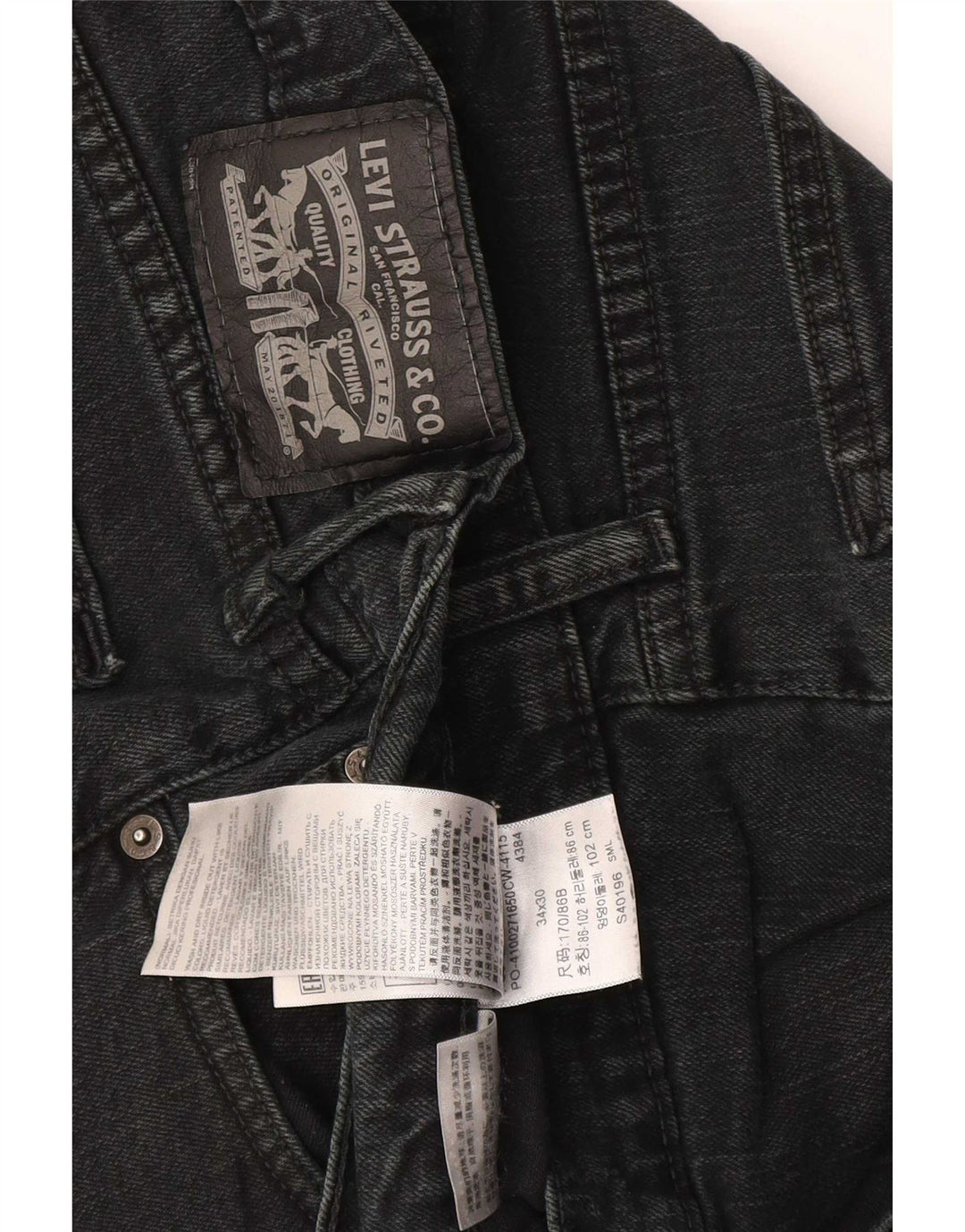 Calça jeans reta masculina Levi's W34 L30 algodão preto