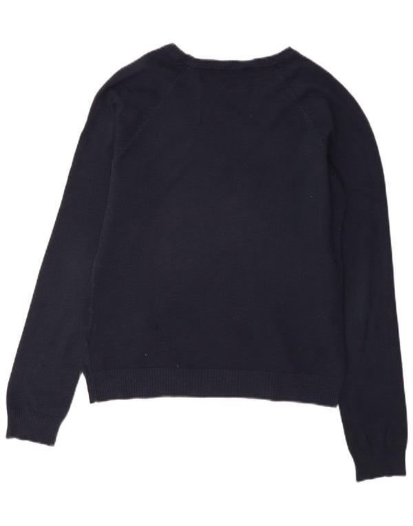 Zara Womens V-Neck Jumper Sweater UK 14 Large Navy Blue Cotton