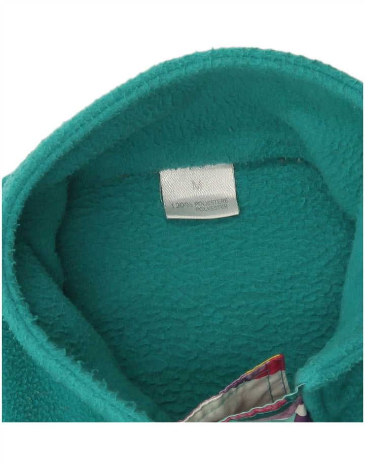Basic Mens Button Neck Fleece Jumper Medium Turquoise Geometric Polyester