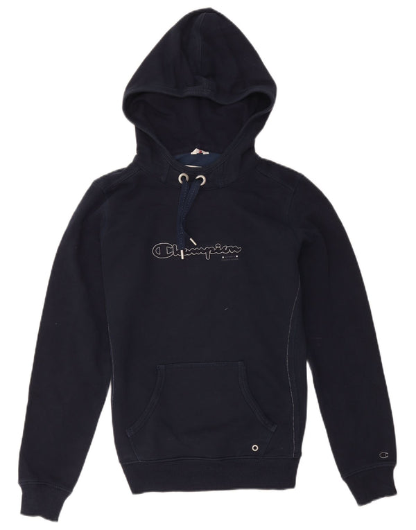 Champion Womens Graphic Hoodie Pullover UK 14 Large Marineblau