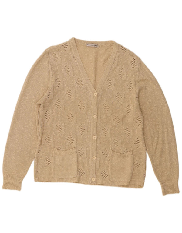 Pulover Cardigan Vintage pentru Damă UK 14 Medium Bej Geometric Bumbac