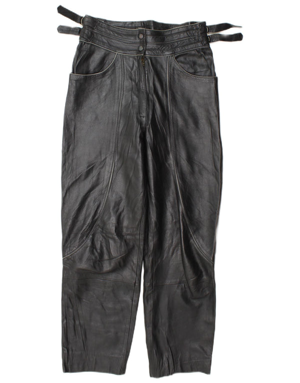 Винтажные женские кожаные брюки с высокой талией IT 42 Medium W28 L27 Черные