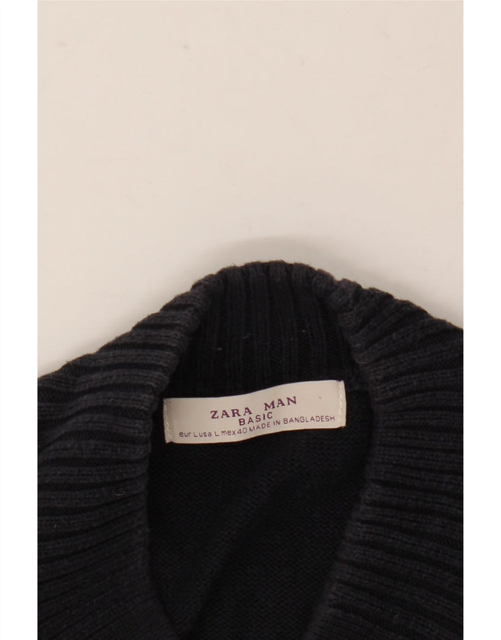 Zara Herren-Pullover mit V-Ausschnitt, Größe L, Marineblau