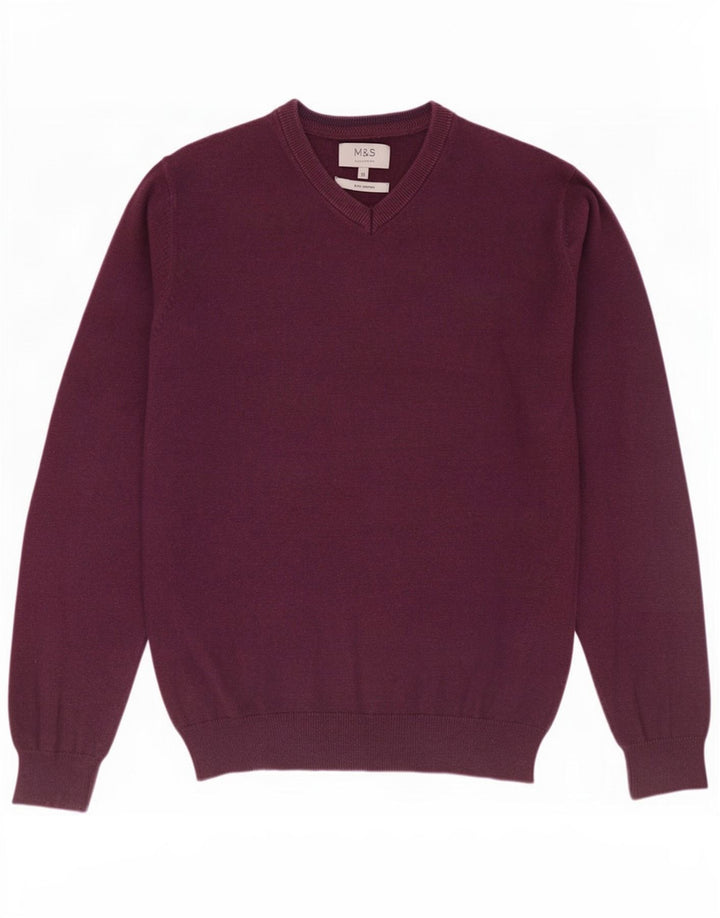 Marks & Spencer Mens V-Neck Jumper Sweater Medium Maroon Cotton