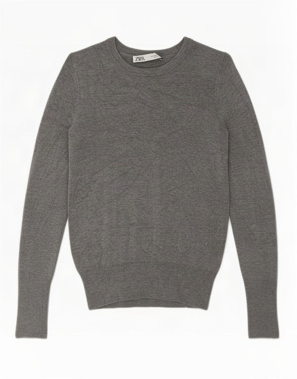 Zara Femme Pull Col Bateau UK 10 Petit Gris Viscose