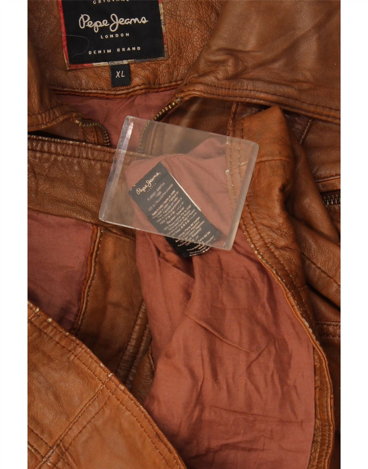PEPE Jeans Dame Crop Læderjakke UK 18 XL Brun