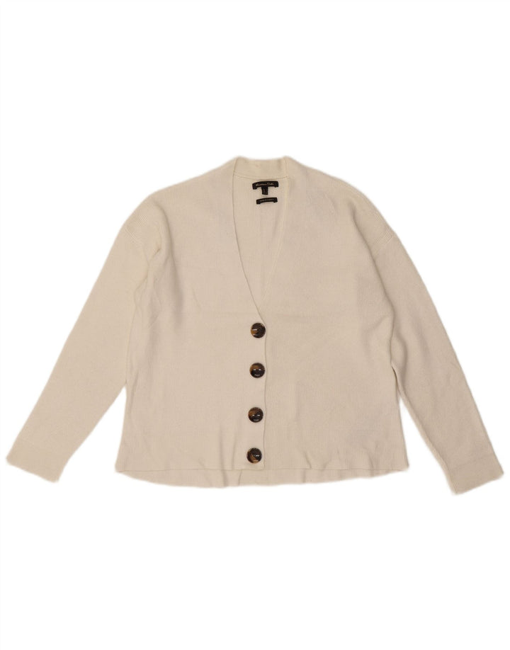 Massimo Dutti Womens Crop Cardigan Sweater UK 10 Small White Viscose