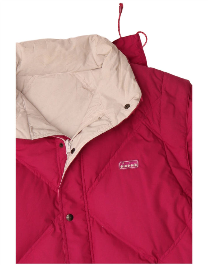 Diadora Herre Hætte Vendbar Polstret Jakke UK 40 Stor Pink Polyester