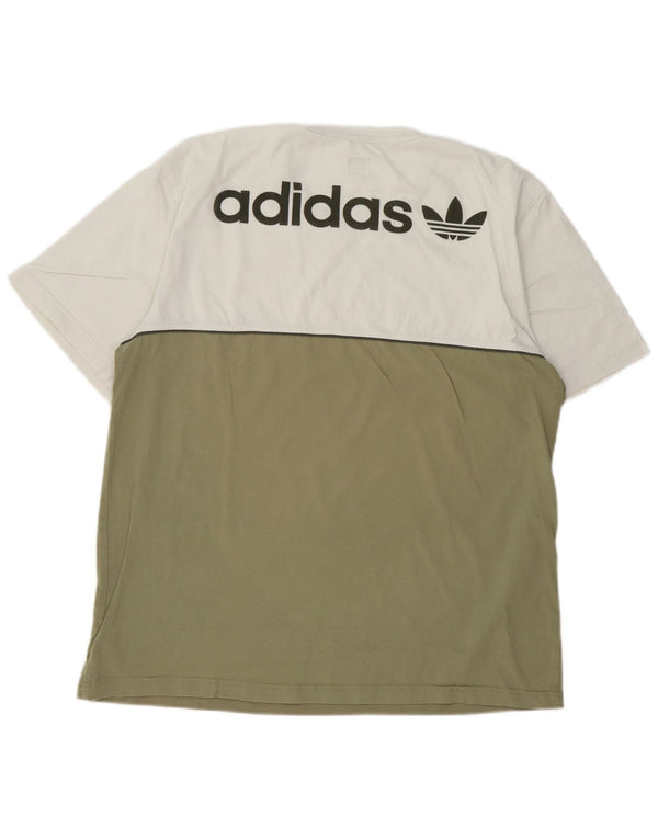 Adidas Mens Graphic T-Shirt Top Large White Colourblock Cotton