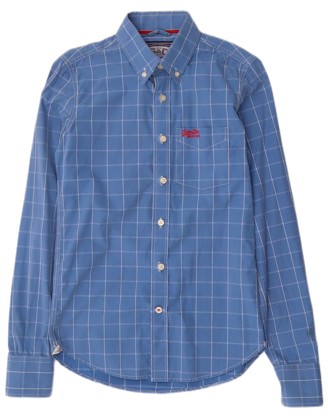 Superdry Mens Shirt Small Blue Check Cotton