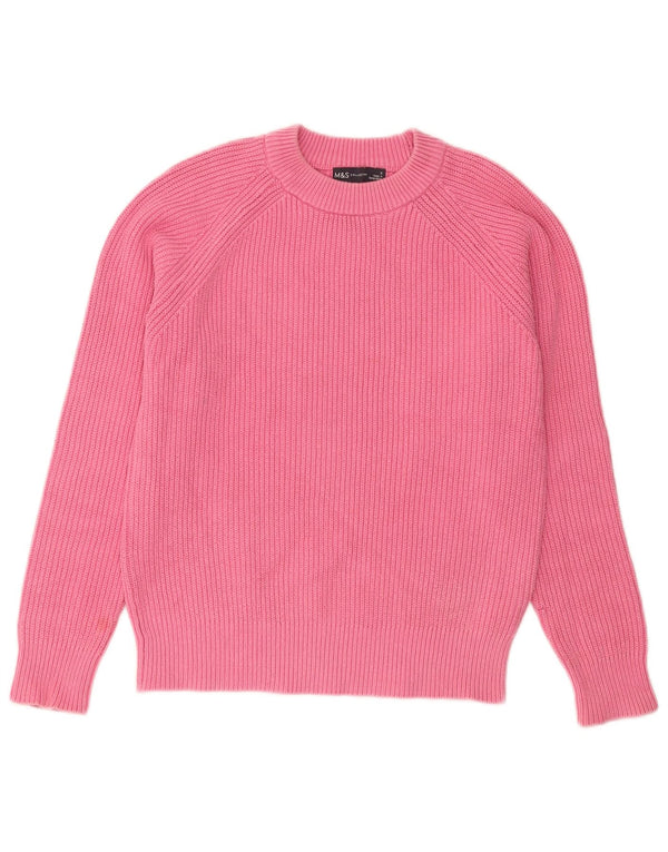 Maglione maglione girocollo da donna Marks & Spencer UK 10 piccolo cotone rosa