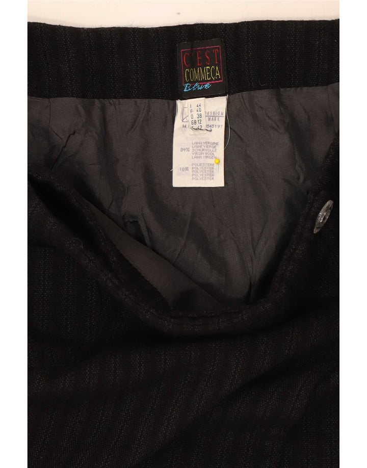 Fusta mini pentru femei C'EST COMMECA UK 12 Medium W28 Lână cu dungi negre