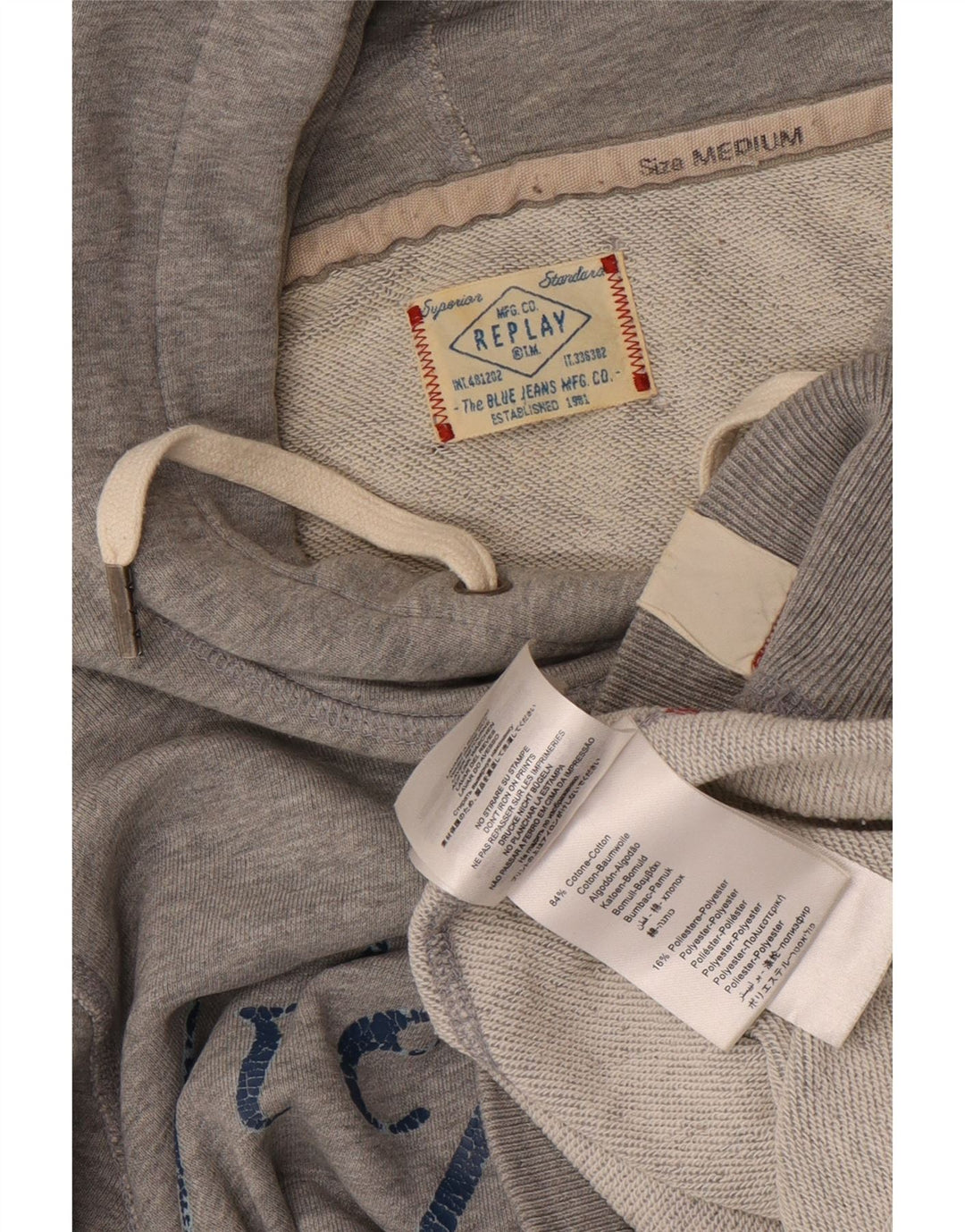 Replay Herre grafisk hættetrøje Jumper Medium Grå Bomuld